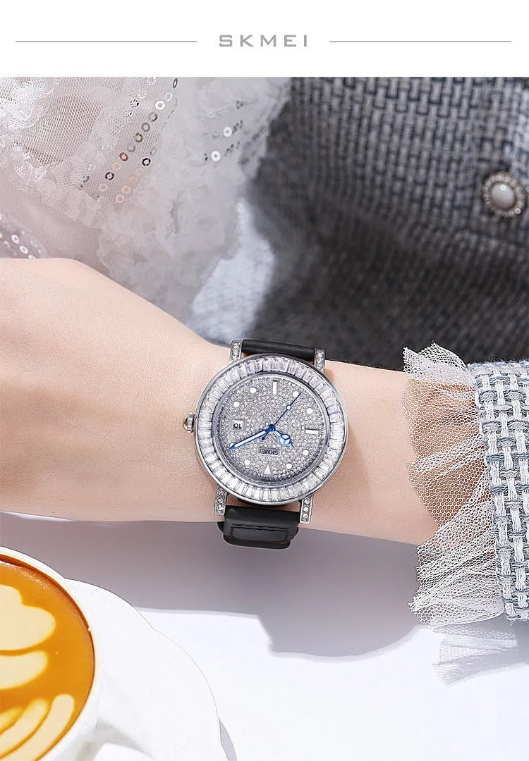 SKMEI 1953 Women’s Luxury Diamond Quartz Watch – Black